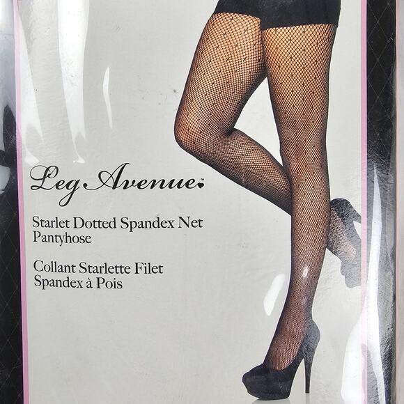 NWT Leg Avenue Net Pantyhose One Size Black Starlet Dot Spandex Tights Lingerie - Picture 3 of 5